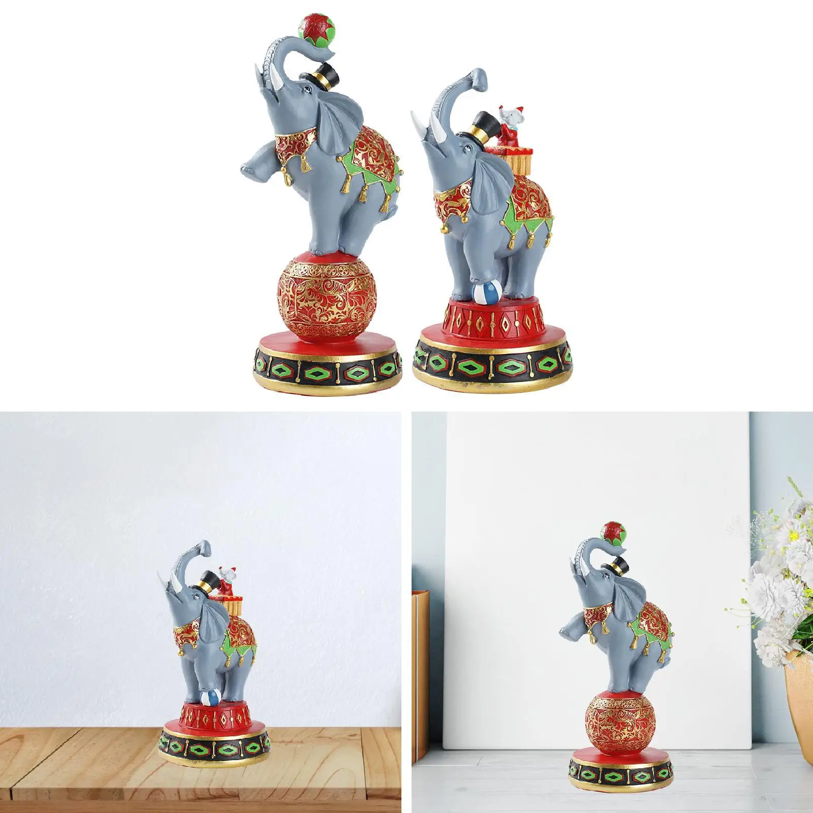 Elephant Statue Resin Decorative Figurine for Table Centerpiece Desk Cabinet