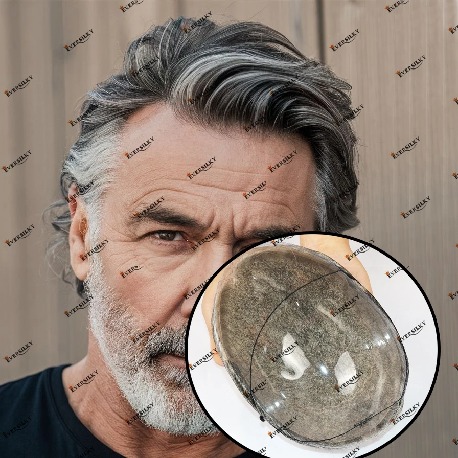 Swiss Lace Human Hair Men‘s Toupee Natural Hairline Q6 Prosthesis Capillary Hair Replacement System 1b40 1b65 1b80 Gray Hair Wig