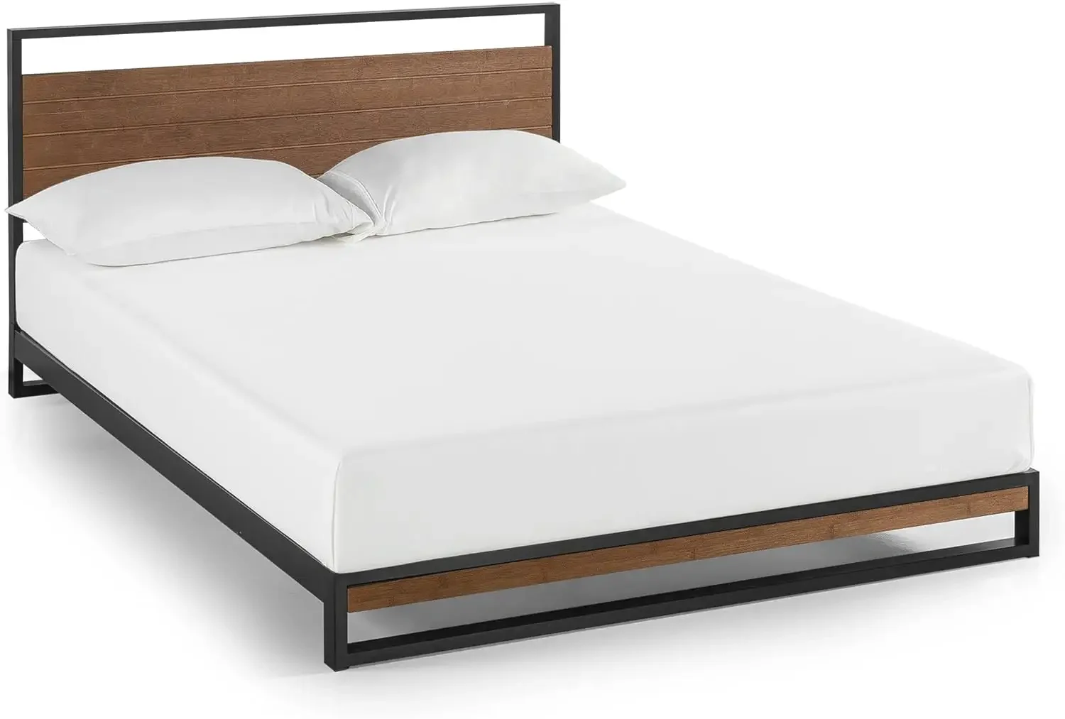 Bed, new mattress platform bed frame, Solid Steel Construction, No Box Spring Needed, Easy Assembly, Chestnut Brown, Queen