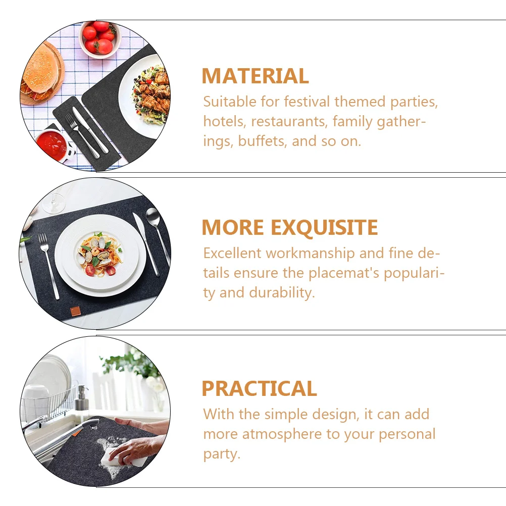 

1 Set Heat Insulation Placemat Felt Plate Non-Slip Kitchen Supplies Home Place Mat For Family Buffet Party Simple Design