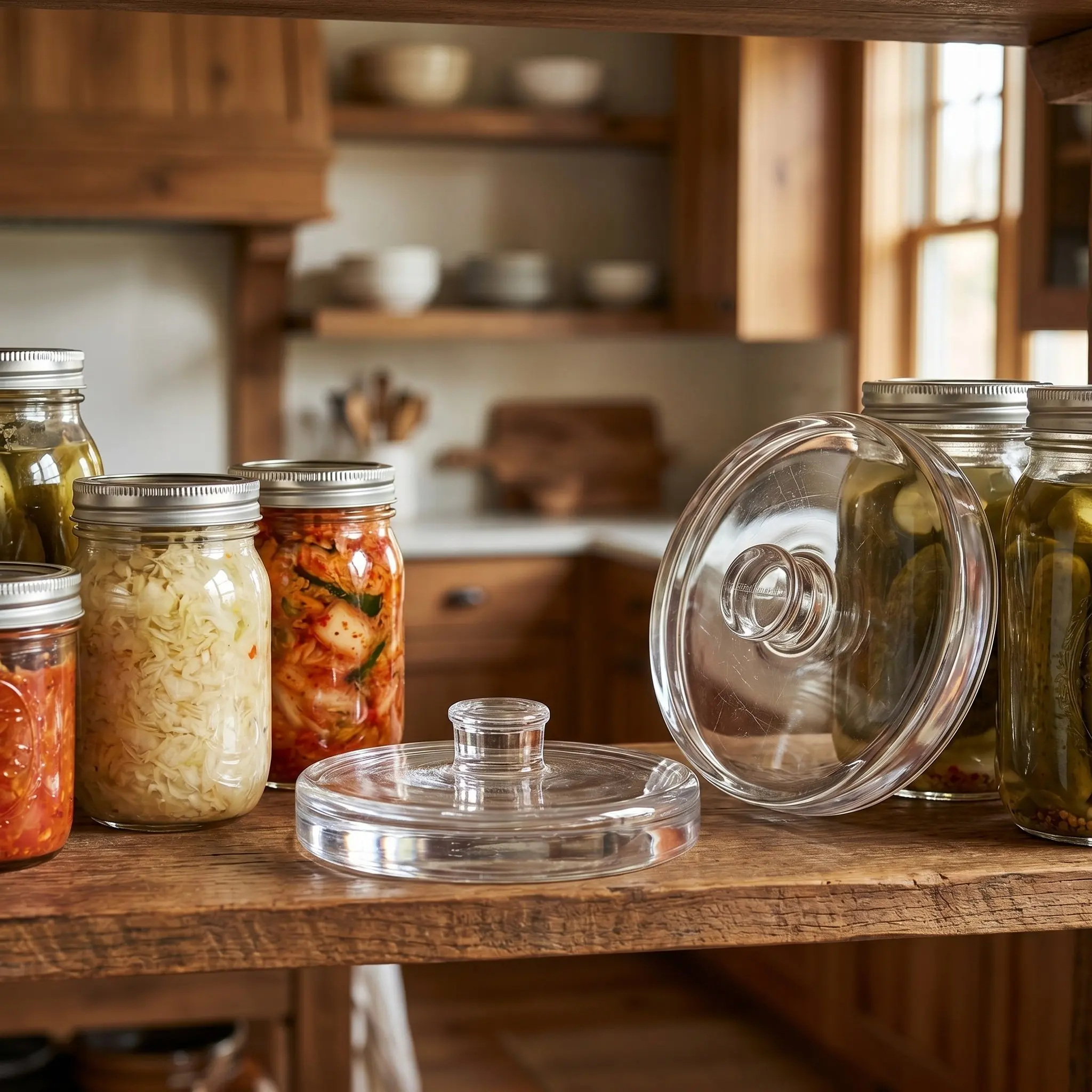 2Pcs Jar Fermentation Weights Wide Glass Easy-Grip Handles Airtight for Fermenting Pickling Kimchi Sauerkraut