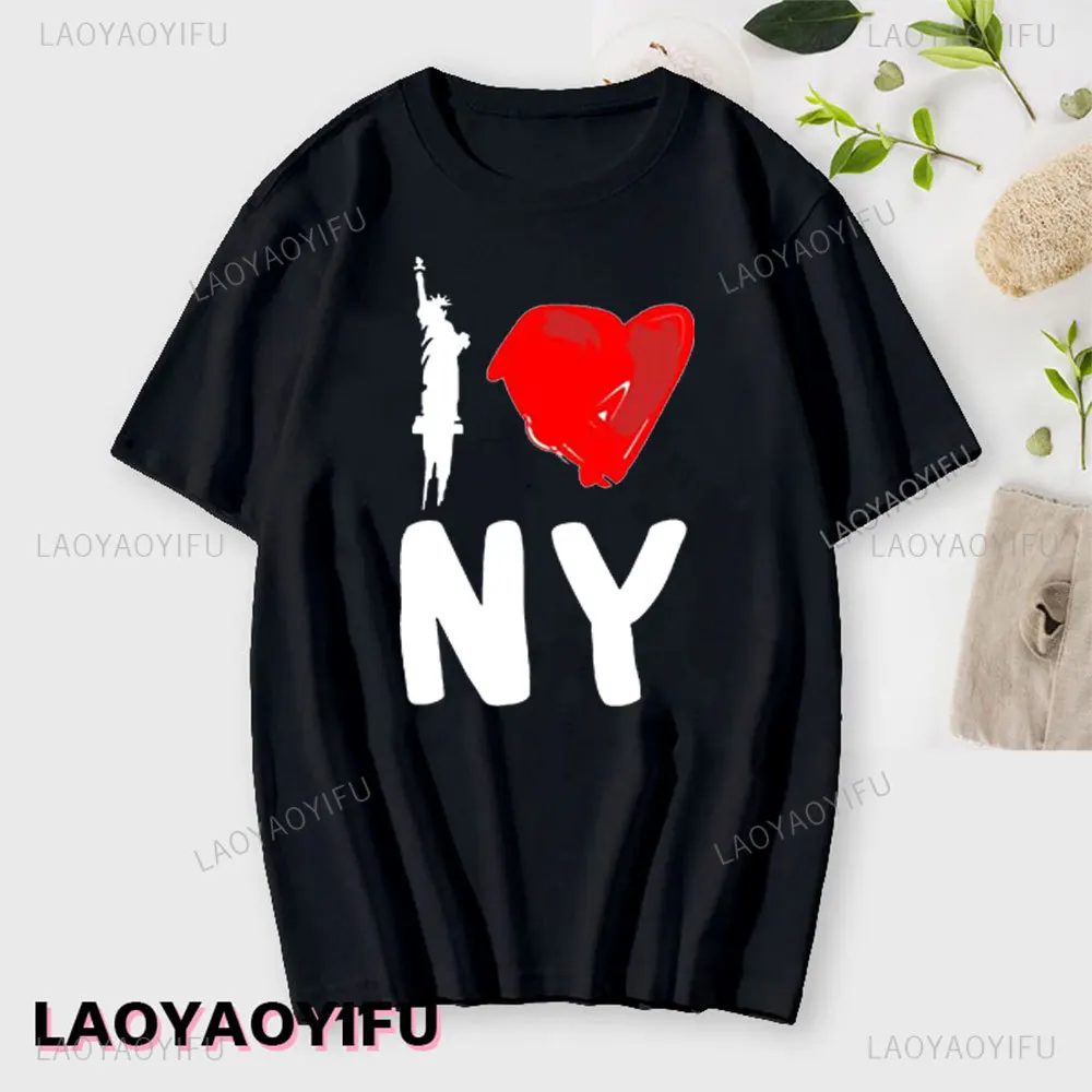 I Love NY New York Graphic T-shirt Women Girl Y2K Harajuku Fashion Pink Red New Cotton Tops Female Funny All-Match Clothes Gift