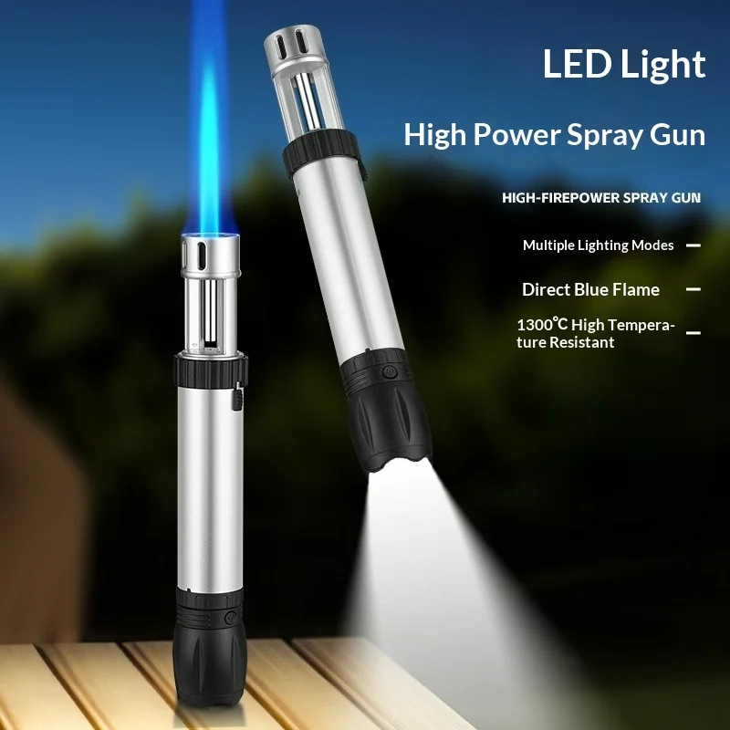 Outdoor LED Lighting High Power Welding Gun Butane Gas Torch Lighter Safety Lock Fire Switch Camping BBQ Kitchen Cigar Lighters