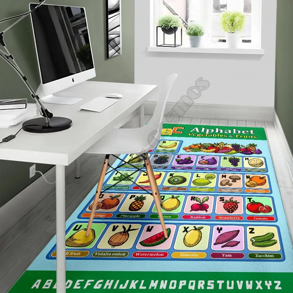 Food Alphabet Area Rug 3D All Over Printed Carpet Mat for Living Room Doormat Flannel Print Bedroom Non-slip Floor Rug