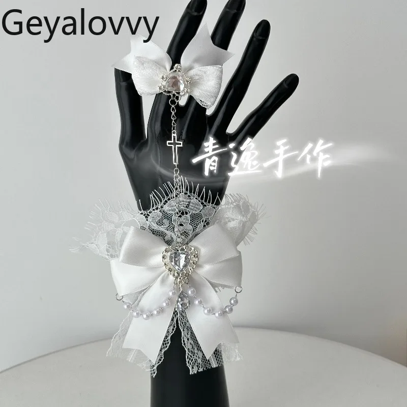 Japanese Gothic Subculture Lace Sleeves Lolita Sweet Girl Bow Hand Accessories Gorgeous Solid Color Versatile Arm Sleeves