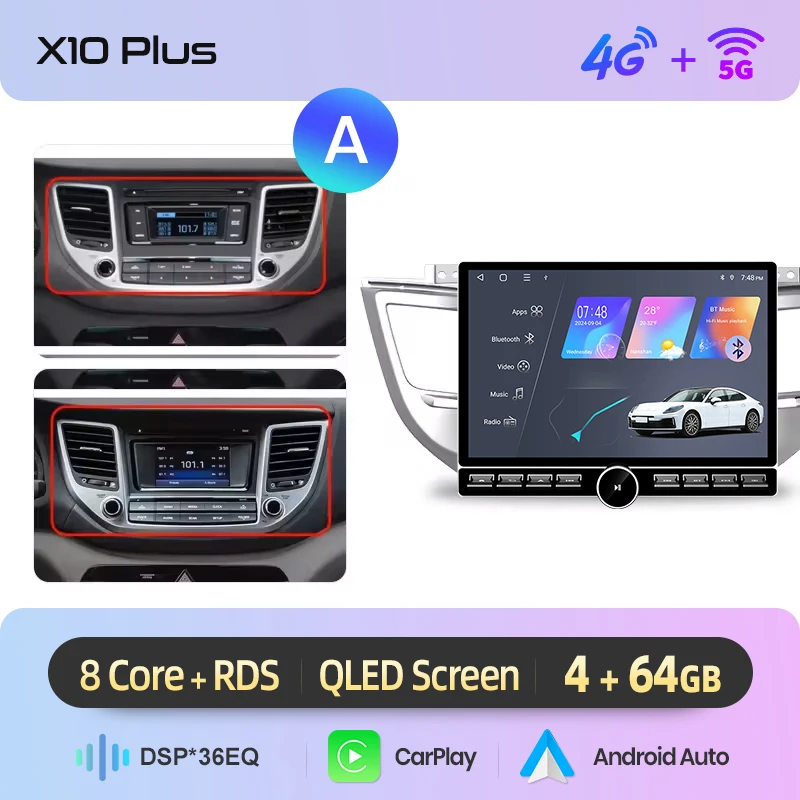 Junsun 13.1″ QLED draadloze CarPlay Android Auto autoradio voor Hyundai Tucson 3 2015-2018 Intelligente systemen DSP SWC RDS GPS FM
