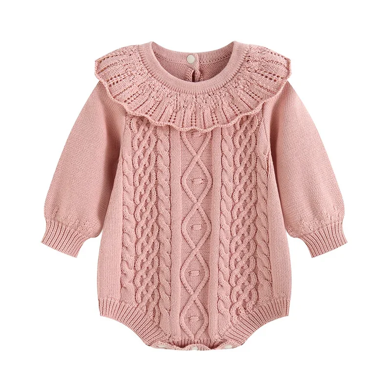 ربيع جديد 2026 0-24 متر طفل رضيع فتاة محبوك رومبير بأكمام طويلة بلون الكورية نمط تسلق دعوى طفل محبوك الملابس