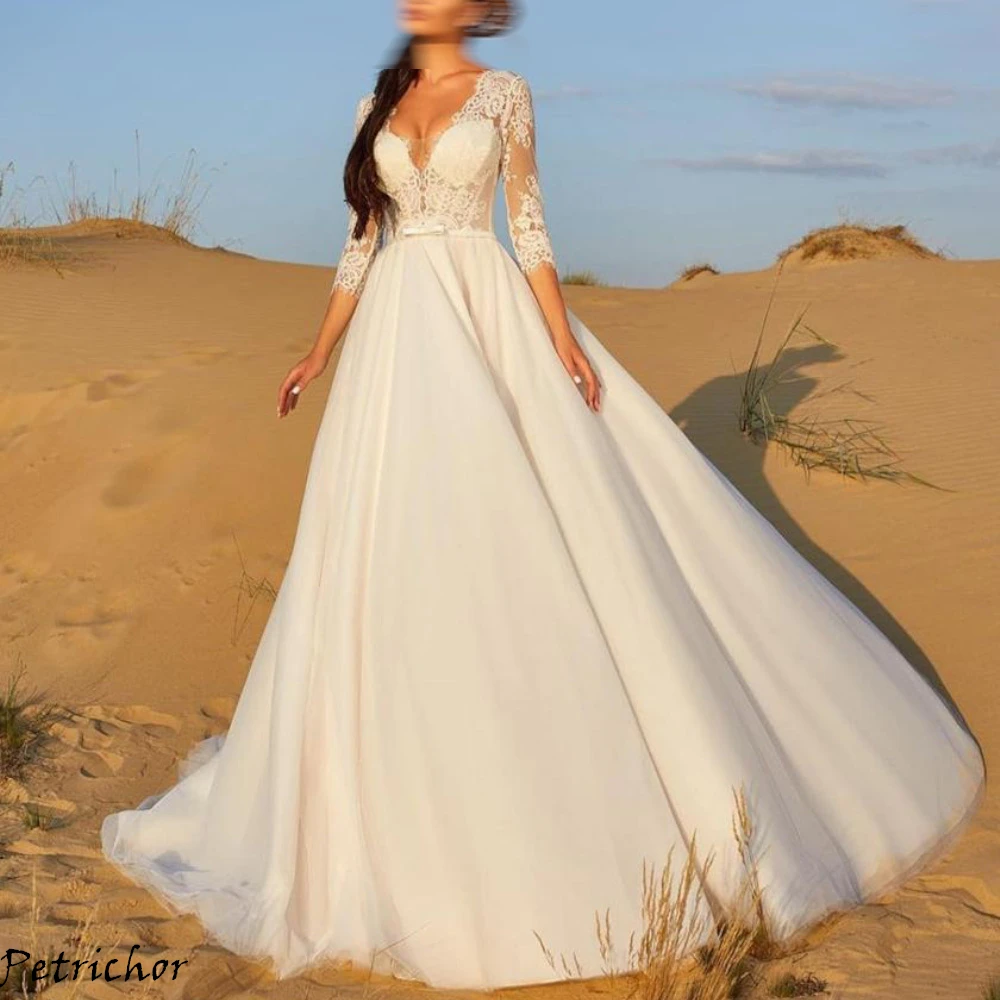 

Customized Exquisite Satin Classic A-Line White Wedding Dress Sexy V-neck Luxury Appliques Fashion Bridal Party Bridal Gowns
