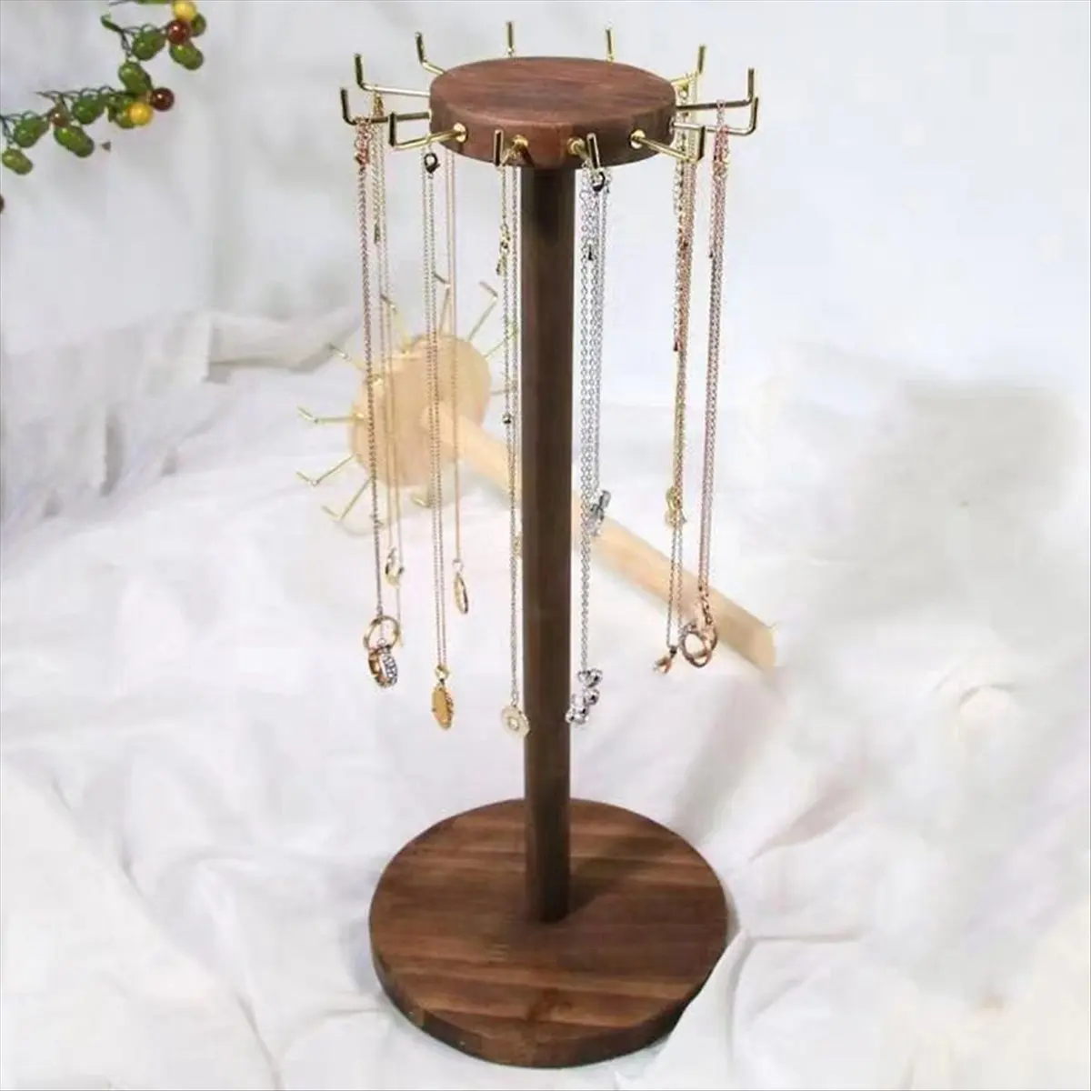 AA77 NEW Wooden Necklace Display Rack with 12 Hooks, Round Wooden Jewelry Display Rack, Necklace Pendant Earring Storage Rack.