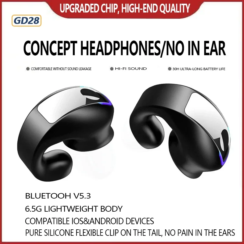 

Bone Conduction Single Ear Clip Earphones HIFI Stereo Handsfree Bluetooth-Compatible 5.3 Earbuds IPX5 Waterproof Sport Headset