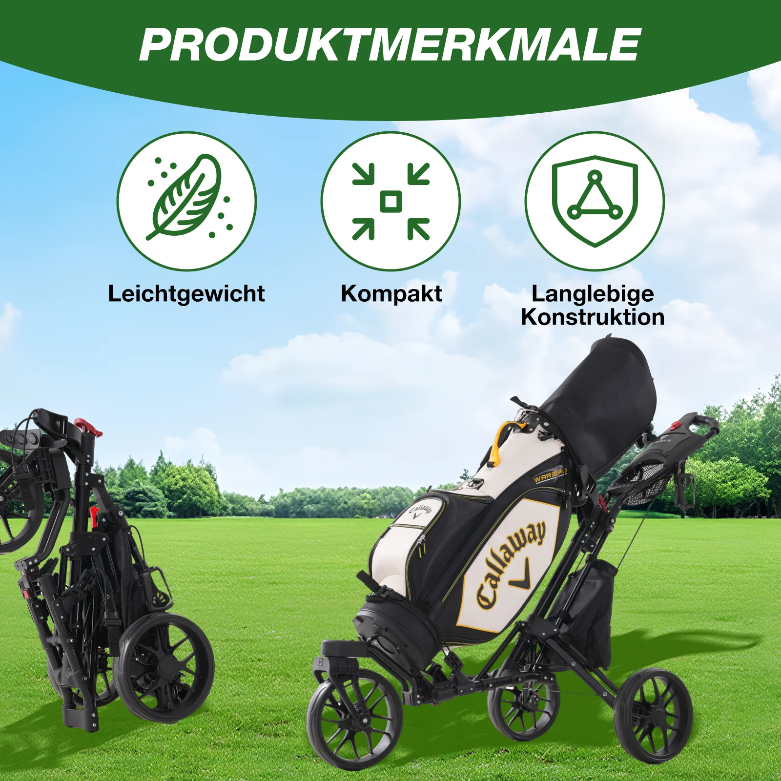 CITYSPORTS PRO faltbarer Golf-Schiebewagen, tragbarer Golf-Schiebewagen, leicht zu tragen, einfache Aufbewahrung und tragbares Design – Detail 6