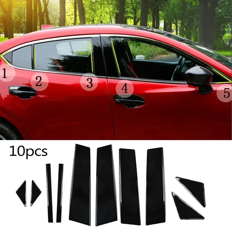 

10pc Set Black Advanced PC Plastic Cement Pillar Posts For Mazda 3 Axela 2014 - 2017 Cover Door Casement Trim Car Stickers