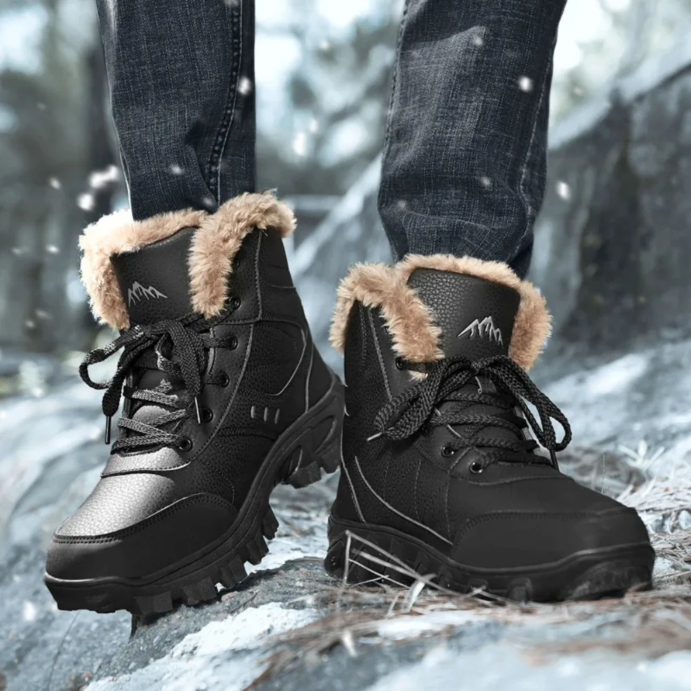 

2025 Winter Snow Boots Men Outdoor Shoes High-top Lace-up Anti-slip Ankle Boots Keep Warm Comfortable Plush Casual Shoes Men