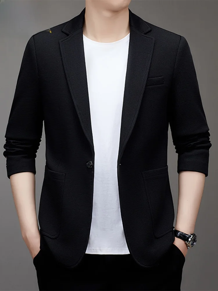 

Busin Casual Men's Spring Autumn Jaet Middle-aged Single-breasted Suit Top Quali Polyester Fiber round Hemline