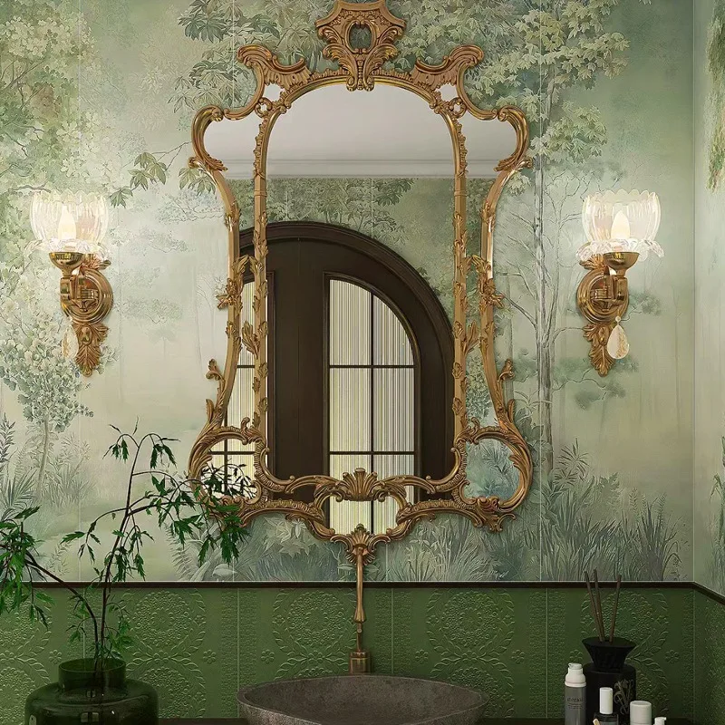 Neoclassical bathroom  French retro fireplace  decorative European bathroom mirror Washing wall hanging table