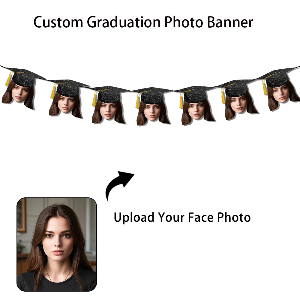 10pcs Custom Graduation Photo Face banner Personalized Grad Bunting Banner Class of 2025 Graduation Theme Party Decorations