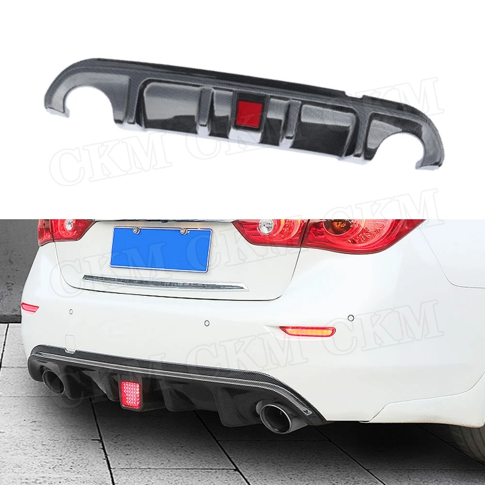 

ABS Carbon Look Rear Bumper Lip Diffuser Cover With LED Light For Infiniti Q50 Base Sport 2014 2015 2016 2017 Gloss Black