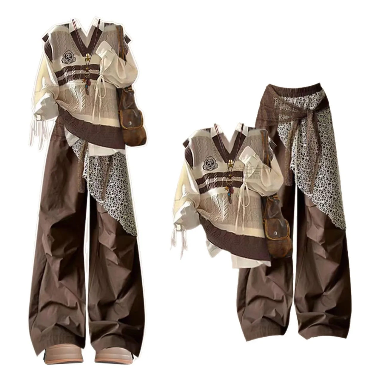 Maillard Early Autumn Korean Style College Style Set for 2025 Autumn, Paired with a Complete Set of Cool and Stylish Work Pants