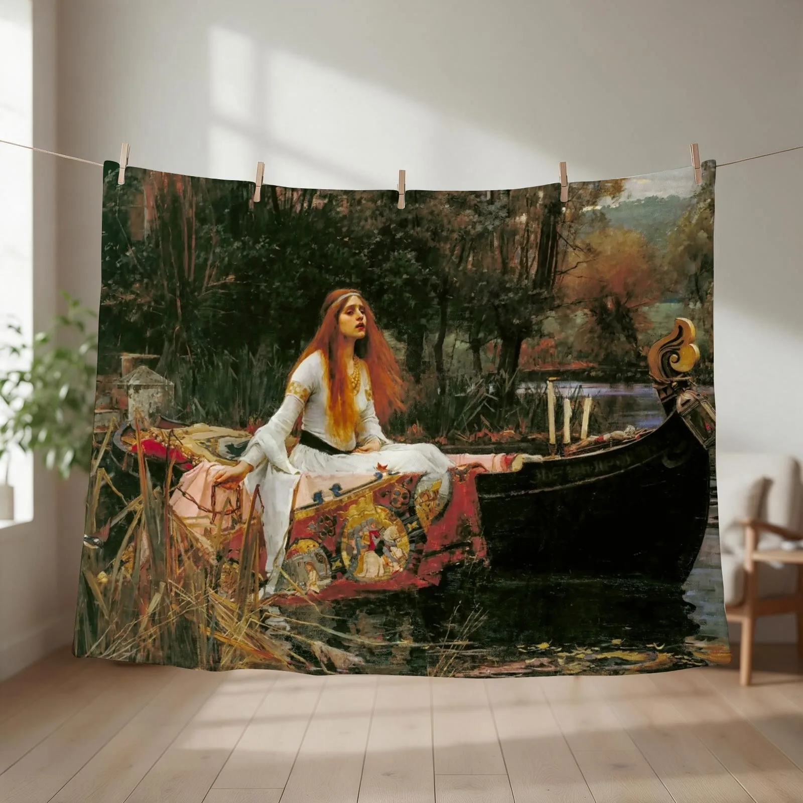 The Lady of Shalott by John William Waterhouse Throw Blanket couch cozy soft plush fuzzy picnic outdoor blanket