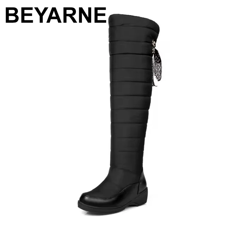 long designer snow boots women cotton padded thigh high boots back lace up plush wedges shoes woman over the knee down bootsc