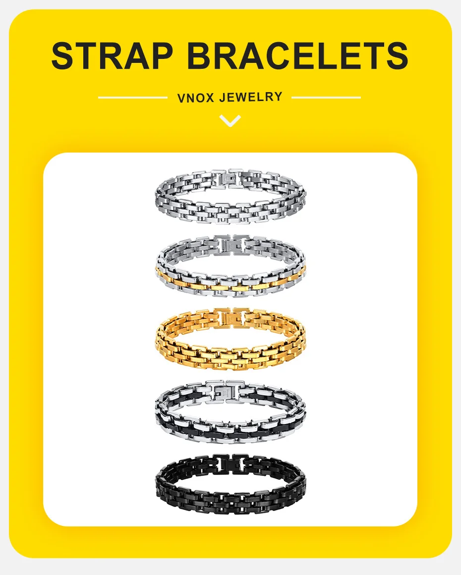 Vnox Thick Masculine Wtach Band Link Bracelets for Men, 11mm Stainless Steel Handmade Link Wristband, Gentle Punk Gift for Him