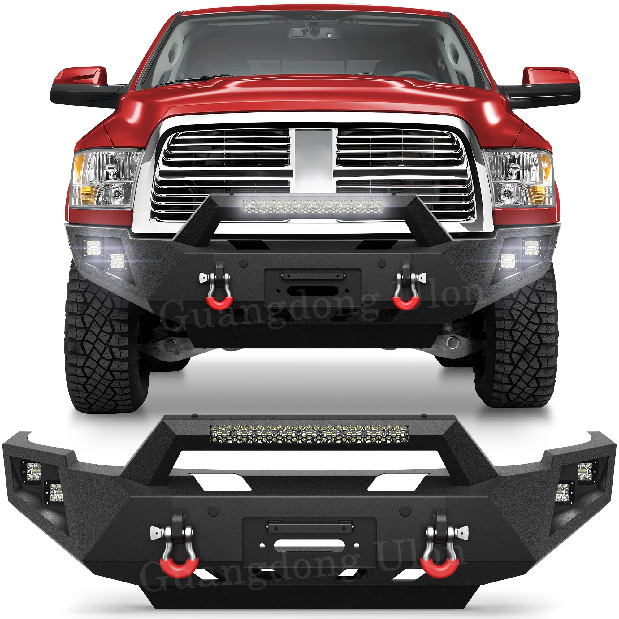 

ULON Factory Wholesale Front Winch Bumper With Long Light Bar & LED Fit 2010-2018 Ram 2500/3500 HD, Textured Black