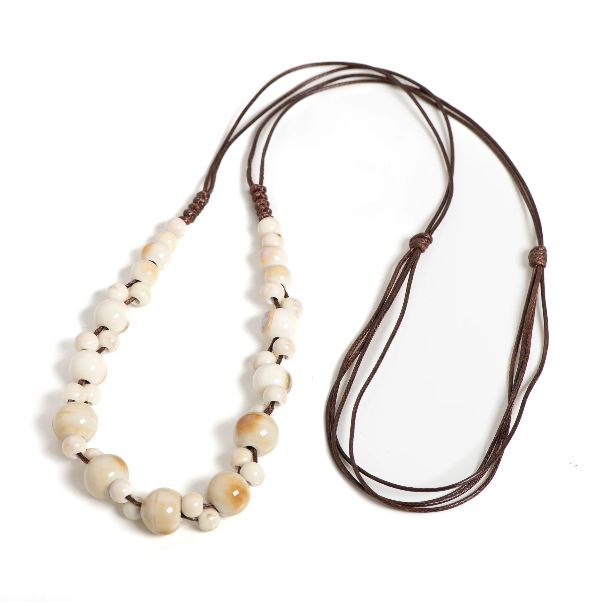 Amber Handmade Ceramic Necklace Boho White Pendant Vintage Jewelry Simple Adjustable Accessory 1110