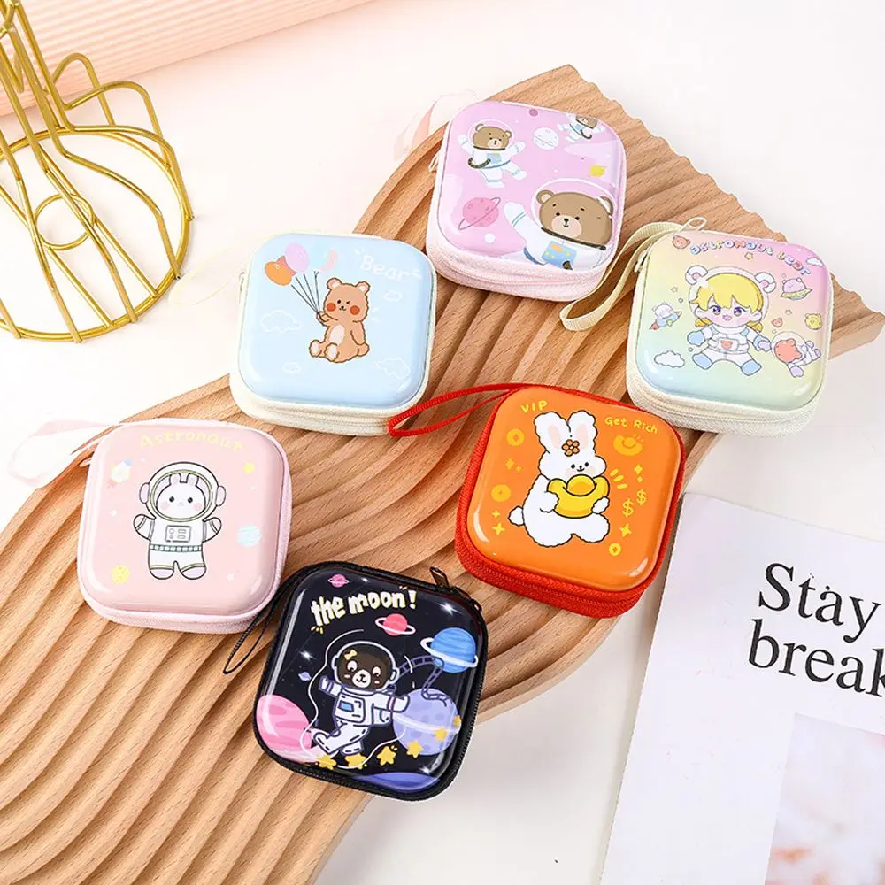 Round Square Women Students USB Cable Organizer Bunny Gift  Coin Purse Headphone Case Earbuds Box Earphone Storage Bag