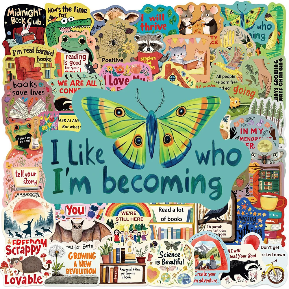 

10/30/50pcs Dopamine Style Motivational Phrases Stickers Funny Cartoon Decoration Decals for Notebook Guitar Car DIY Sticker Toy