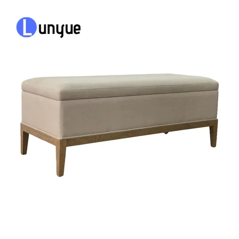 Nordic Luxury Fabric Upholstered Solid Wood Frame Bedside Stool Storage Footstool for Bedroom Living Room Apartment Hotel