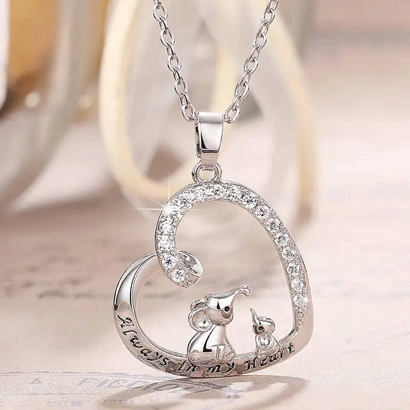 Huitan Fancy Love Pendant Necklaces for Mother's Day Romantic Gift for Mom Elephant Shaped Accessories Jewelry with Shiny CZ