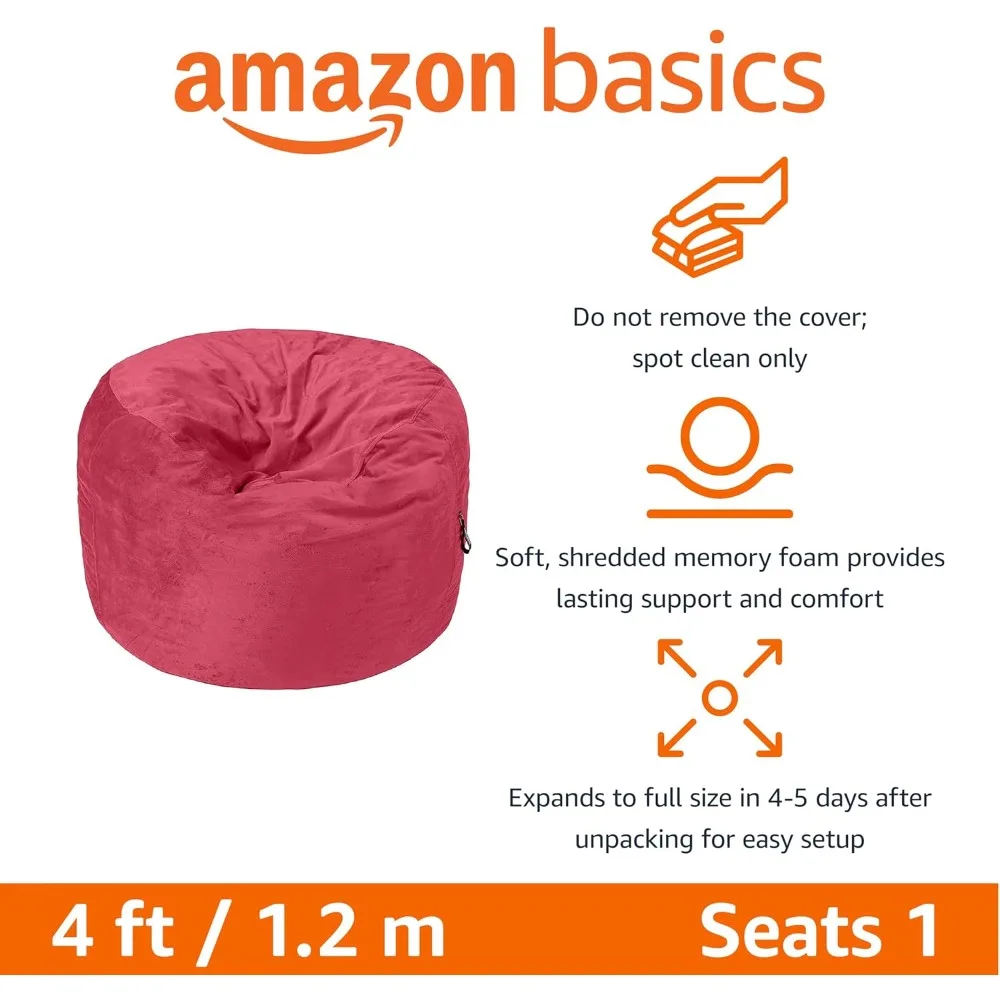 كرسي Amazon Basics كبير الحجم من إسفنج الذاكرة باللون الوردي مع 4 أقدام، مغطى بالألياف الدقيقة الناعمة #3