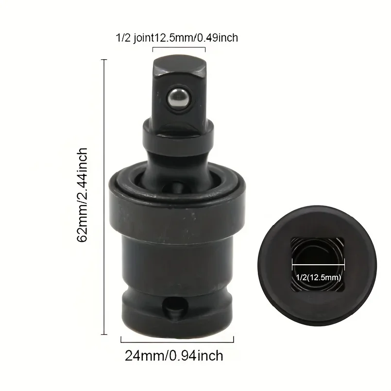 1/2 Inch Drive Universal Joint Socket Adapter, 360° Swivel Steel Ball Impact Socket for Electric Wrench Efficiency Enhancement,