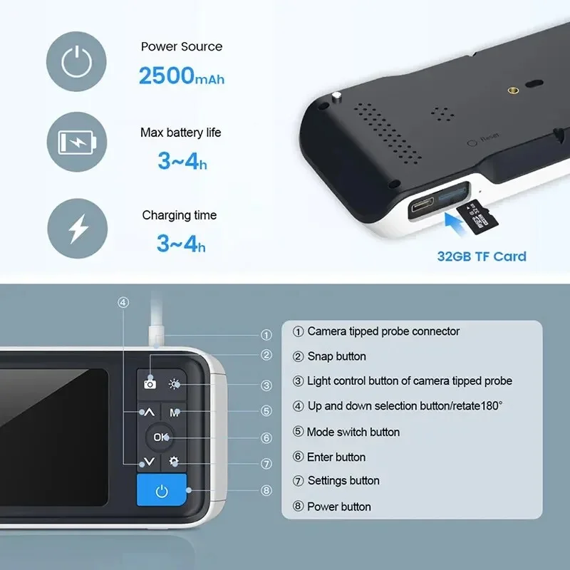 3.9mm Digital Otoscope 4.5 Inch 1080P HD LCD Screen Ear Scope Endoscope Ear Wax Otoscopy Camera with 2500mAh Battery