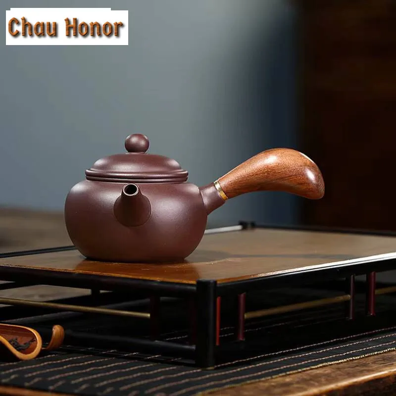 

Yixing Purple Clay Teapots Famous Artists Handmade Side Handle Tea Pot Raw Ore Mud Filter Kettle Chinese Zisha Tea Set Teaware
