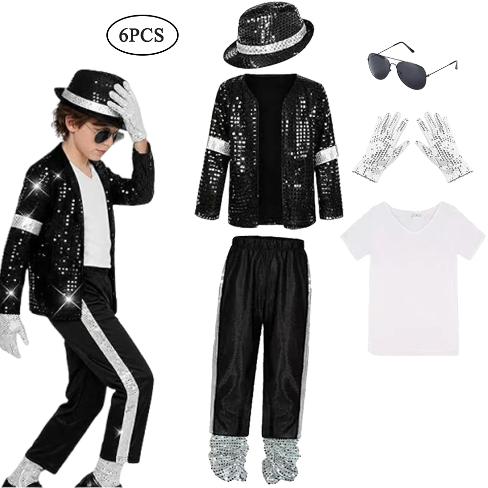 Kinder Halloween Cosplay Superstar Sänger Michael Jackson Kleidung Tanz-Performance Kinderkostüm Jungen Mädchen Outfits