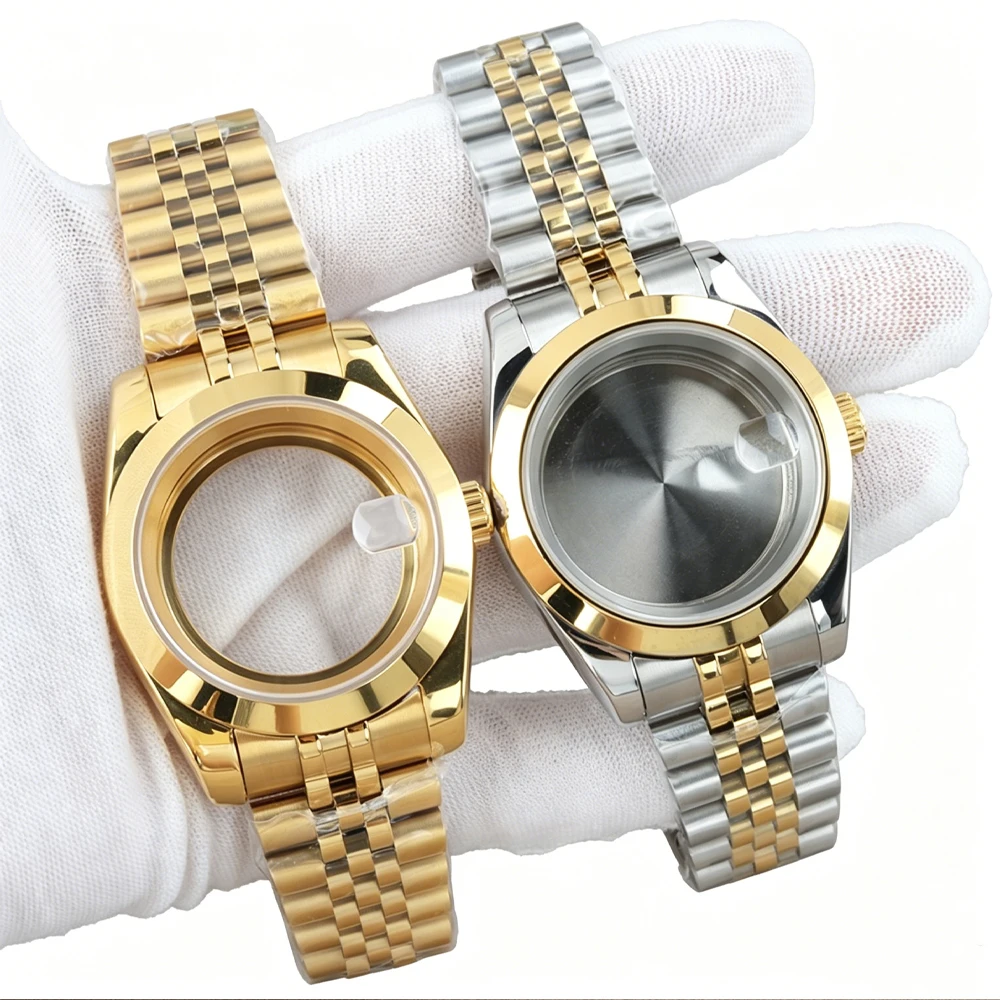 

Flat Edge NH35 Sapphire glass Watch Case Jubilee Strap For Seiko NH35 NH36 Movement 28.5mm Dial 316L Stainless Steel Watch Case