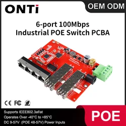 ONTi 100M Industrial Non-Managed 2-ports Fiber 4-port Ethernet PoE Switch PCBA Board for Intelligent Transportation, Mining, Etc