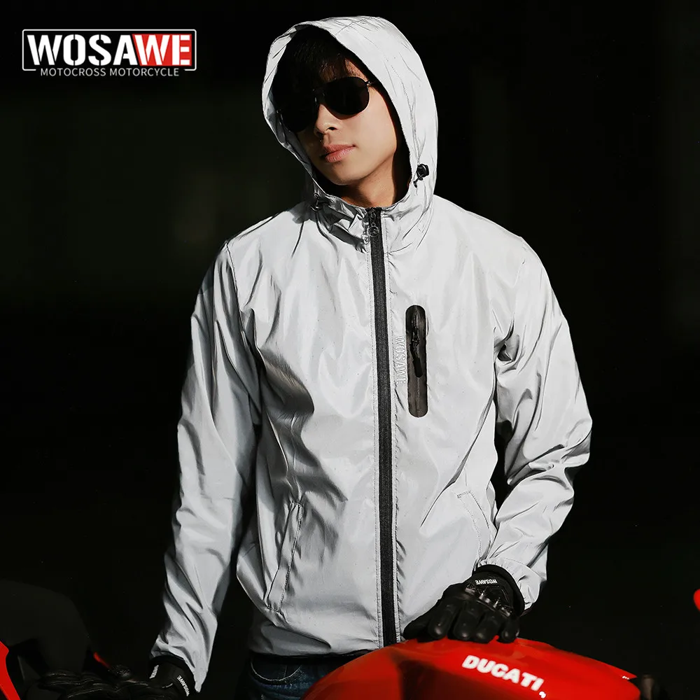 

WOSAWE Motorcycle Night Reflective Jackets Men Windbreaker Jacket Men Hip Hop Dancer Singer Waterproof Zipper Coat Rider Outwear