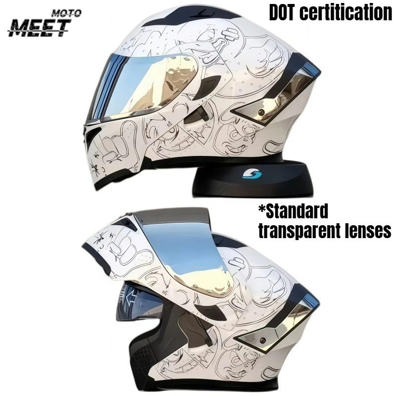 Modular Flip Motorcycle Helmet, Dual Lens Full Face Helmet with Tail Wing, Personalized Motorbike Casco for Adults