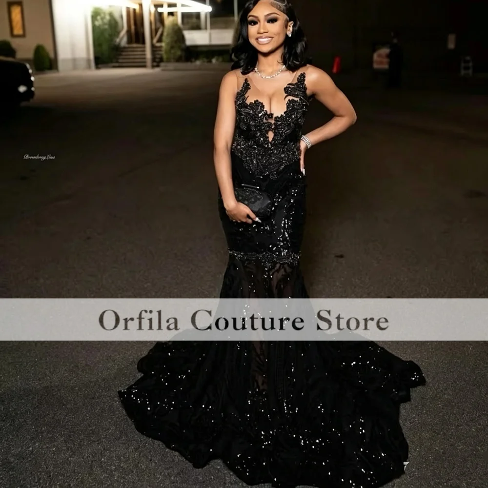 Black Prom Dresses For Women 2026 Long Mermaid Sequined Bead Evening Gowns Gala Gown Customized