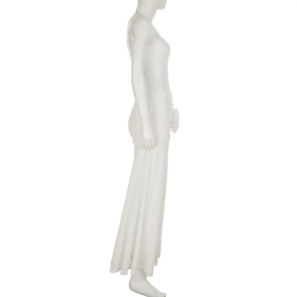 

Slim Fit Transparent Rose Long Dress Pleated Thin Sleeveless Dress Spicy Girl High Waist Tube Top Dress Party
