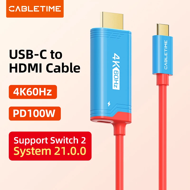 �y�Z�[�����zCABLETIME Switch 2 HDMI�P�[�u�� USB C - HDMI�P�[�u���A�_�v�^�[ 4K 60Hz HDR PD 100W Nintendo Switch 1 Switch 2 OLED PS4/5 �m�[�g�p�\�R���Ή�