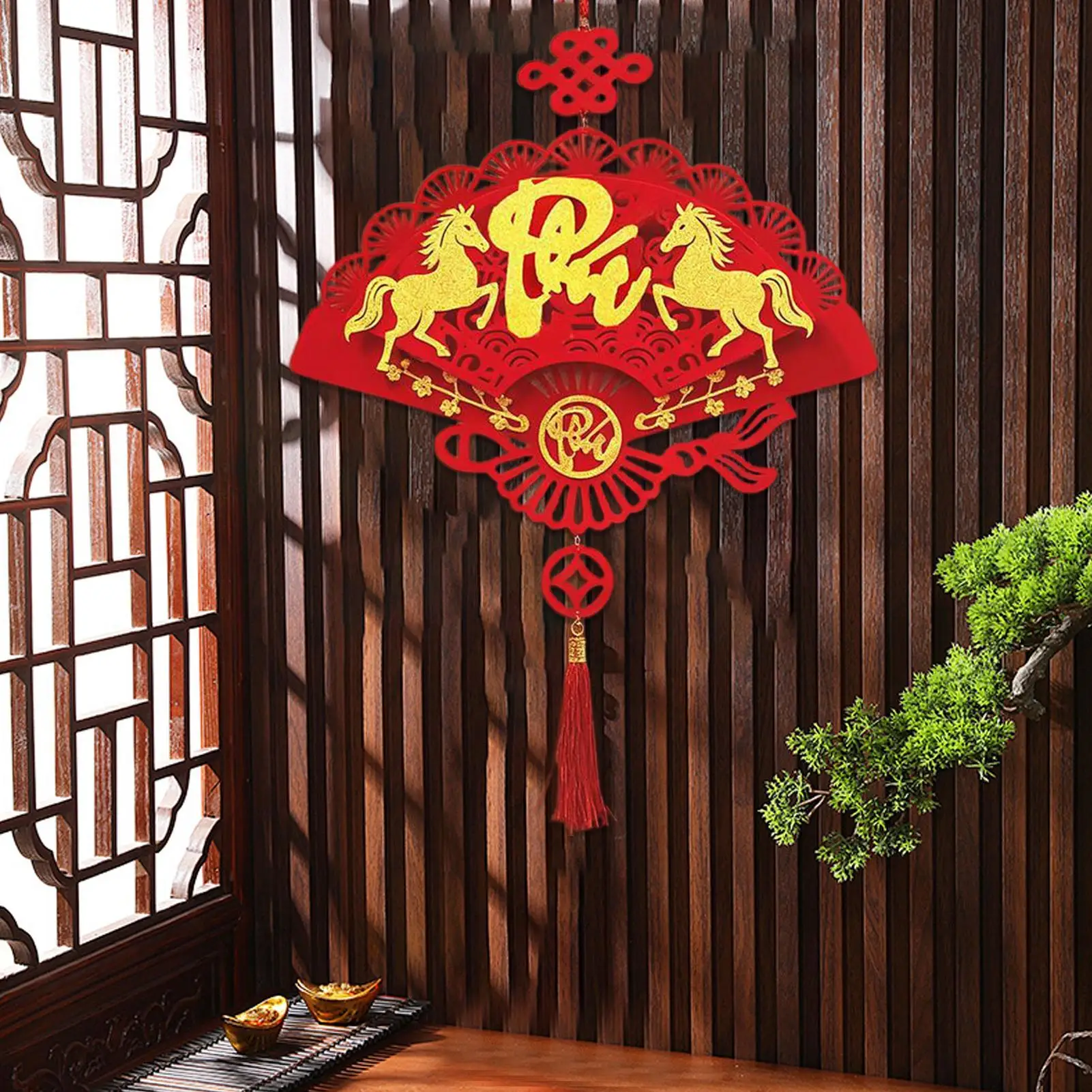 2026 Horse Year Flocked Flat Hanging Ornament The Horse Vietnamese Fu Character Pendant For New Year window Wall Art