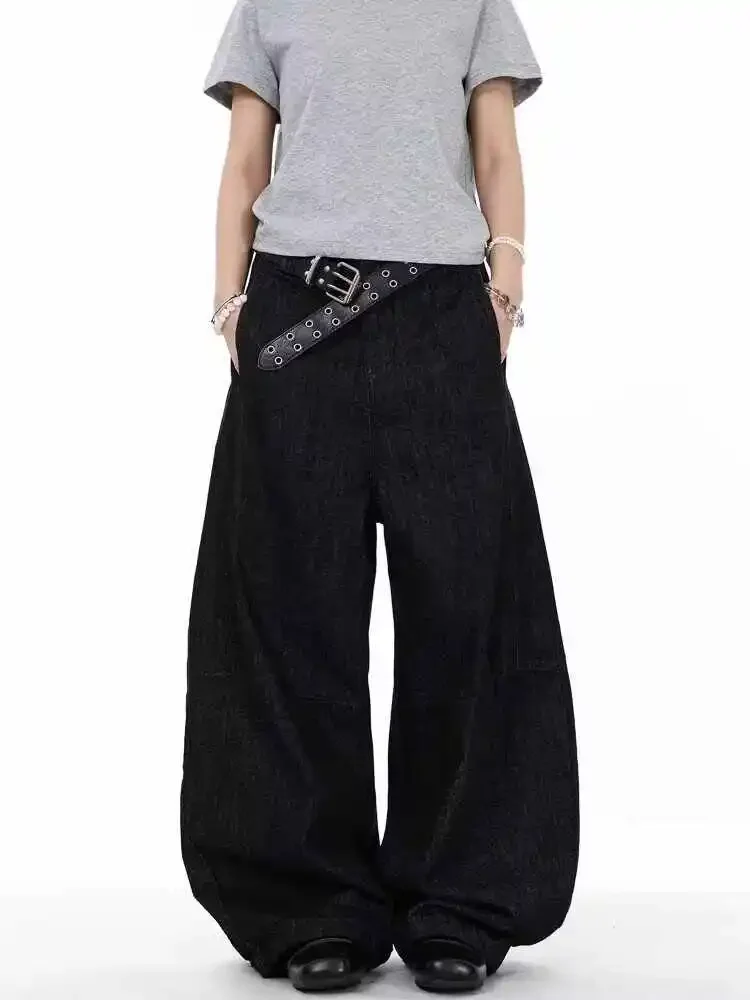 Feminino preto goth y2k emo jeans vintage harajuku baggy faca dobrada jean calças japonês 2000s estilo oversize denim 2025