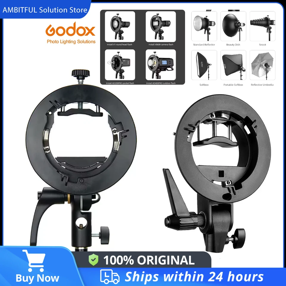 Godox S3 Flitshouder – S-type Met Bowens-bevestiging, Compact, ±90° Kantelbaar, Voor V1, V860III, AD100, AD200, AD300 En Meer