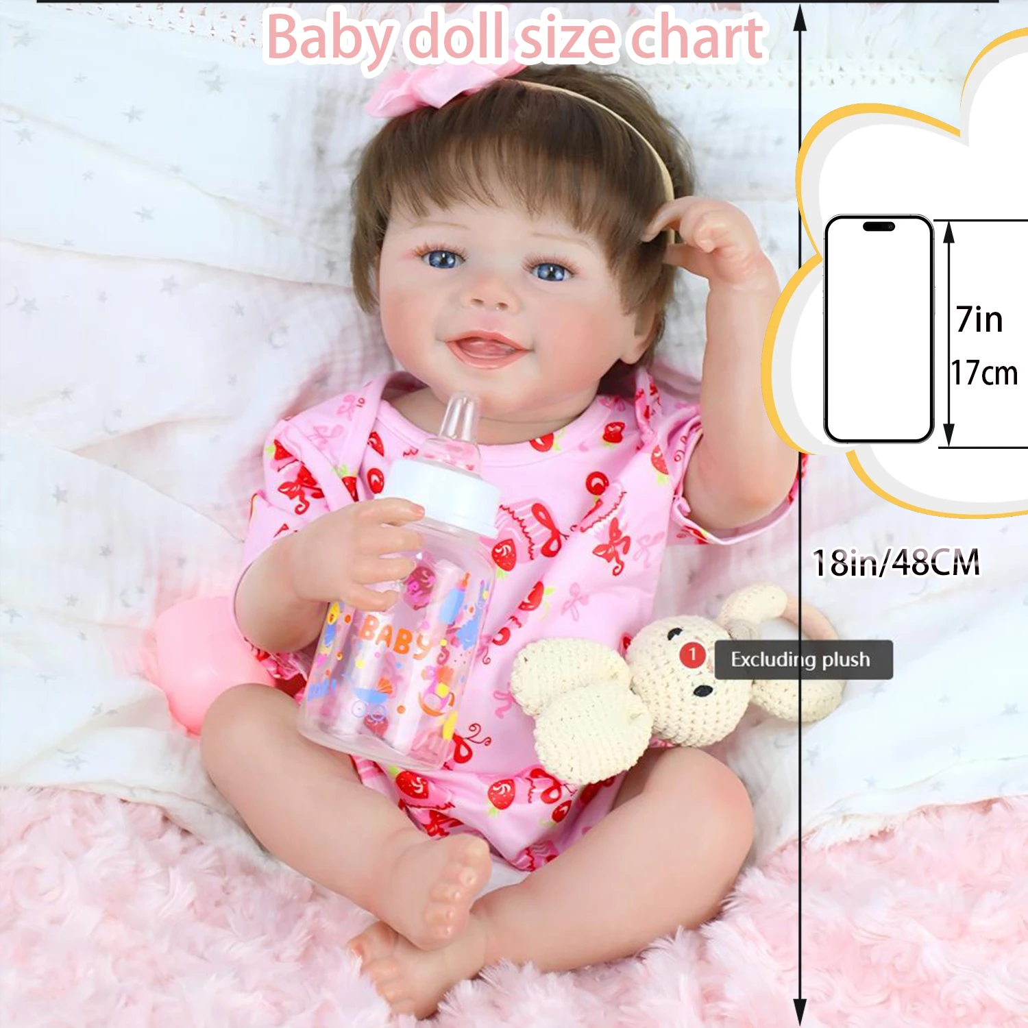 

18inch Finished Reborn Baby Doll Girl Emmy Lifelike Soft Touch 3D Skin Painted Hand Rooted Hair Collectible Toy Christmas Gift