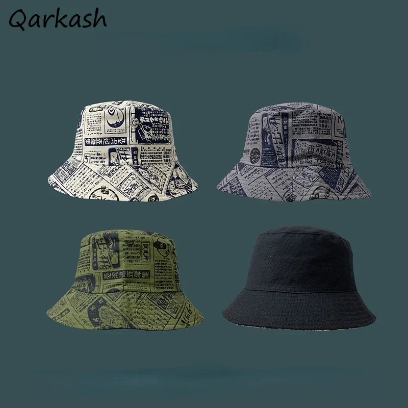 

Панамы для женщин с принтом в стиле Харадзюку, японский стиль, модные подростковые студенческие унисекс, универсальные, шикарные, двусторонний дизайн, 3 цвета, солнцезащитные