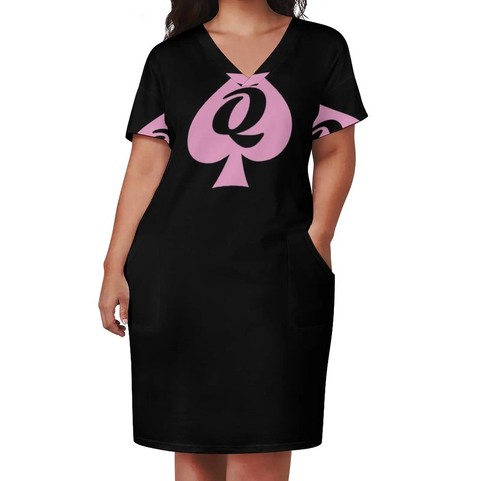 Queen of Spades Pink and Black Loose Pocket Dress sexy dress Women