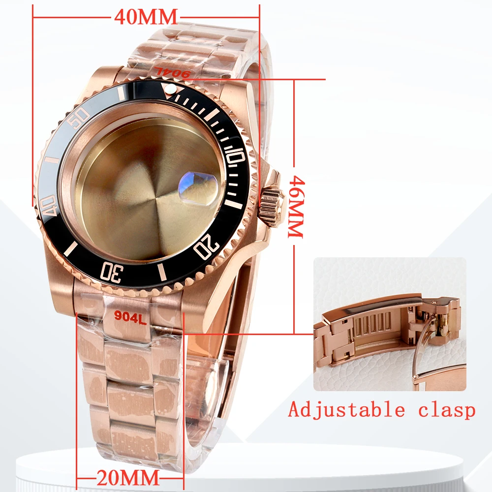 

For 40mm Submariner Watch Case nh35 Stainless Steel Fit NH34 NH35 NH36 NH38 Movement 28.5mm Dial Brushed Oyster Bracelet